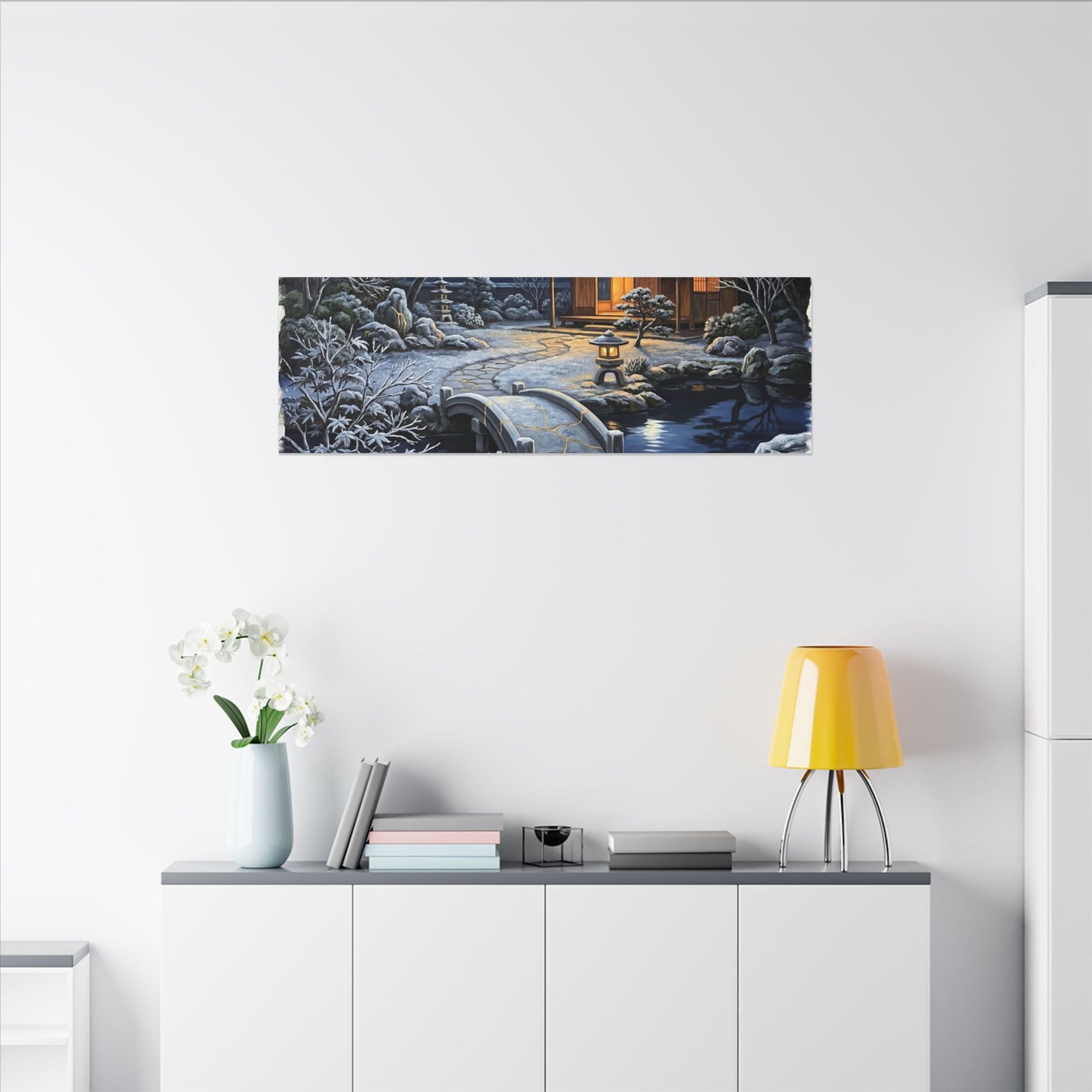 Moonlit Garden Winter Canvas Art | Kintsugi Artful Design