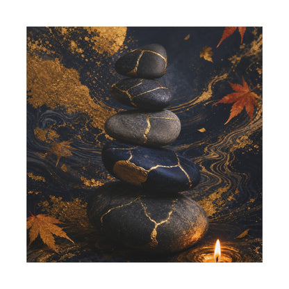 River Stones Autumn Canvas Art | Kintsugi Artful Design