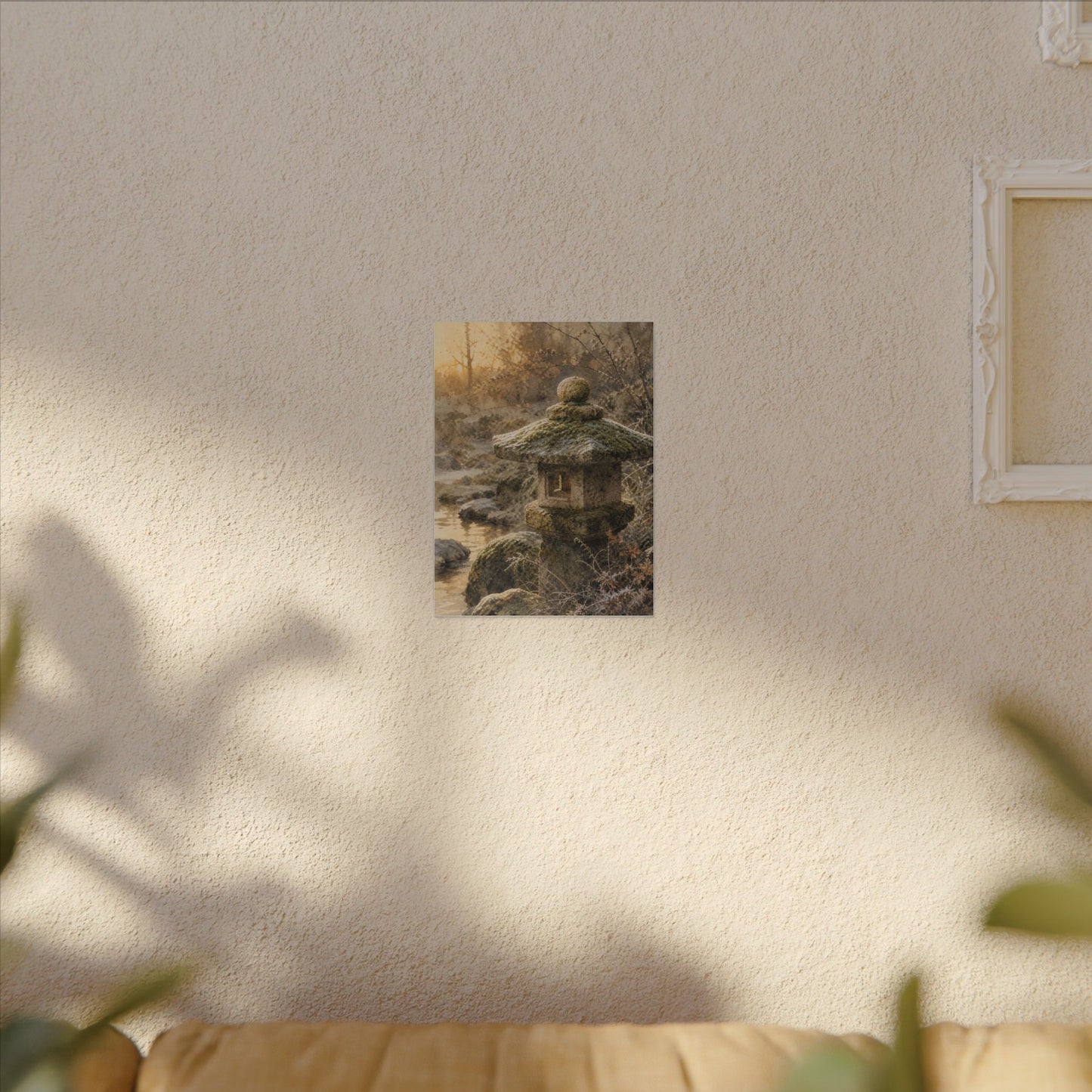Winter Stone Lantern Watercolor Canvas Art | Earthy Decor