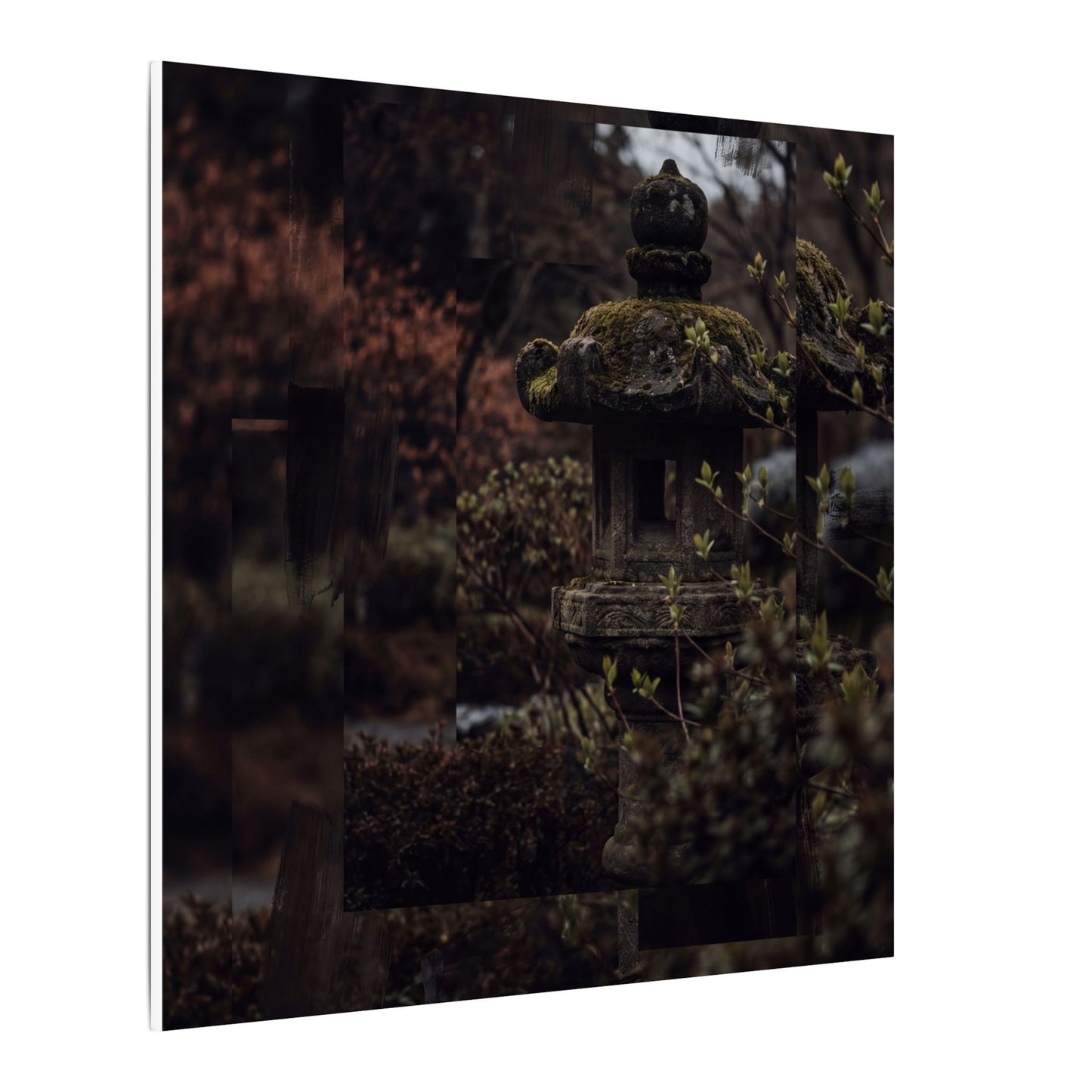 Stone Lantern Spring Canvas Art | Dark Japandi Bold Design