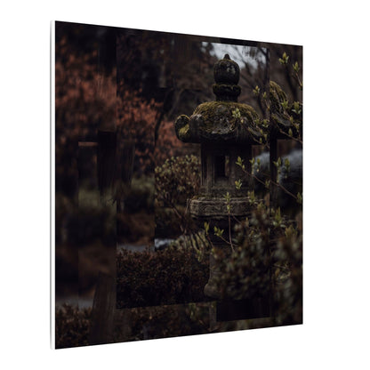 Stone Lantern Spring Canvas Art | Dark Japandi Bold Design