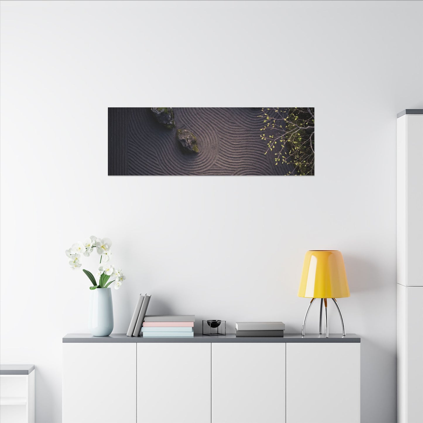 Dark Japandi Rock Garden in Dawn | Shadow Zen Canvas Art