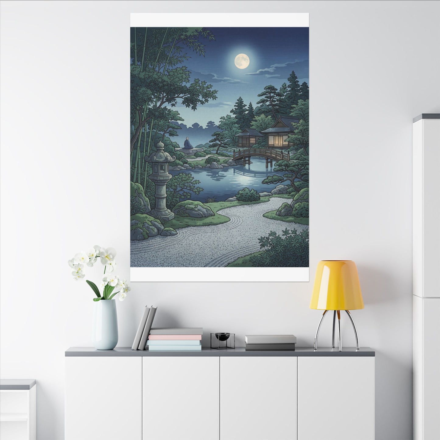 Summer Moonlit Garden Ukiyo E Inspired Canvas Art | Serene Decor