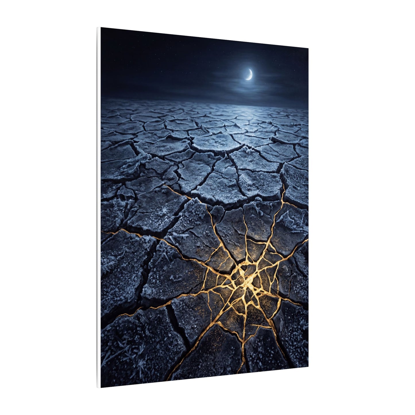 Moonlight Cracked Earth Canvas Art - Kintsugi Mono No Aware
