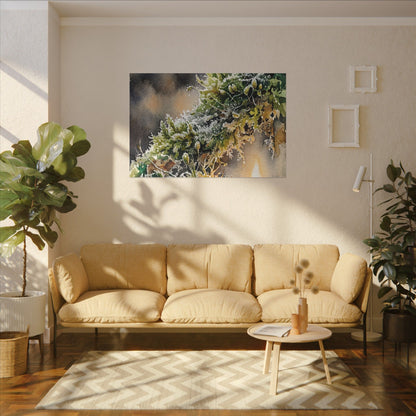Winter Moss Close Up Watercolor Canvas Art | Neutral Decor