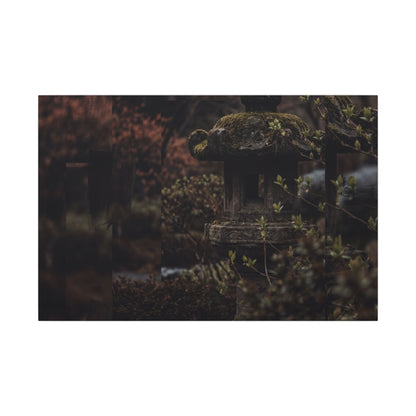 Stone Lantern Spring Canvas Art | Dark Japandi Bold Design