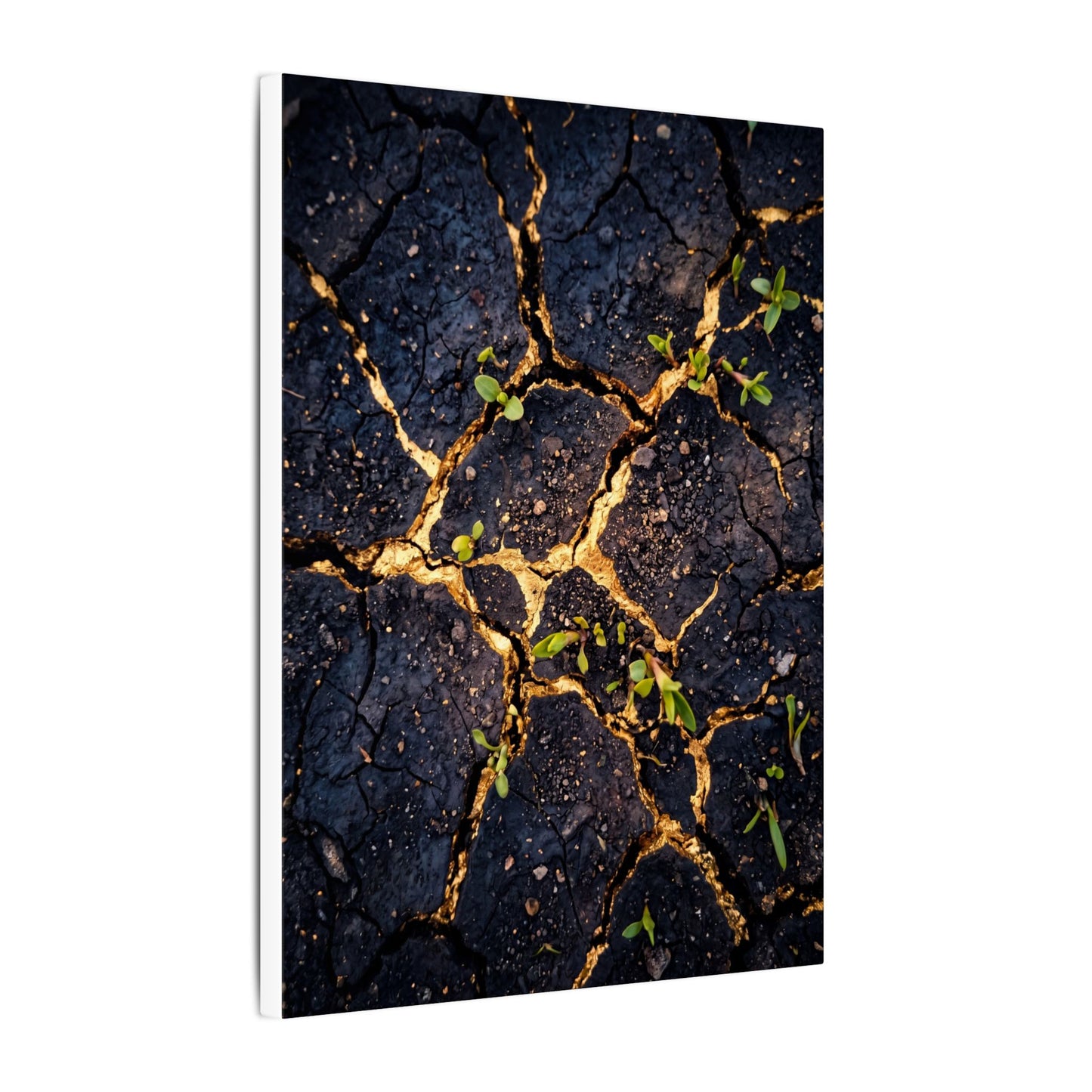 Spring Cracked Earth Crackle Gold Canvas Art | Healing Decor