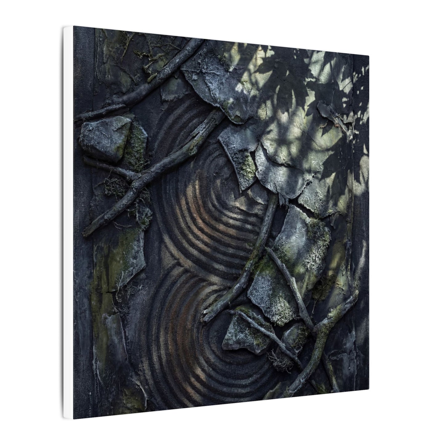 Rock Garden Canvas Art | Winter Dark Japandi Dark Texture Art