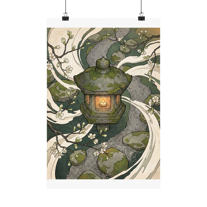 Stone Lantern Spring Wall Art Print | Zen Contemplative Design