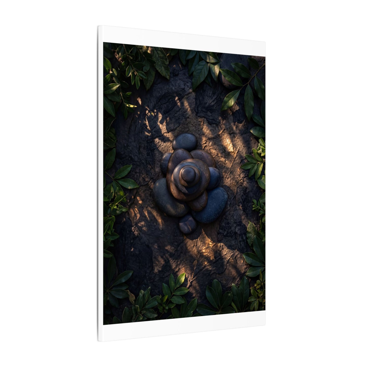 Ma River Stones Canvas Art - Dark Japandi Dark Texture