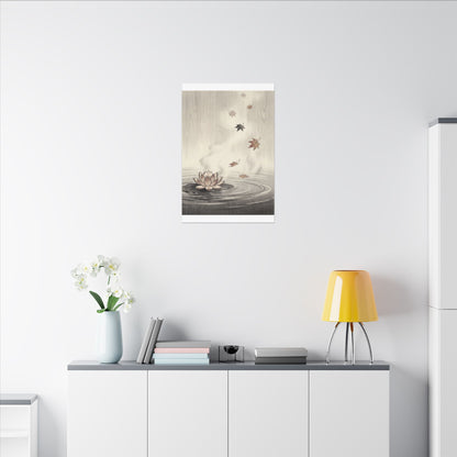 Lotus Flower Canvas Art | Autumn Zen Ukiyo E Inspired Art