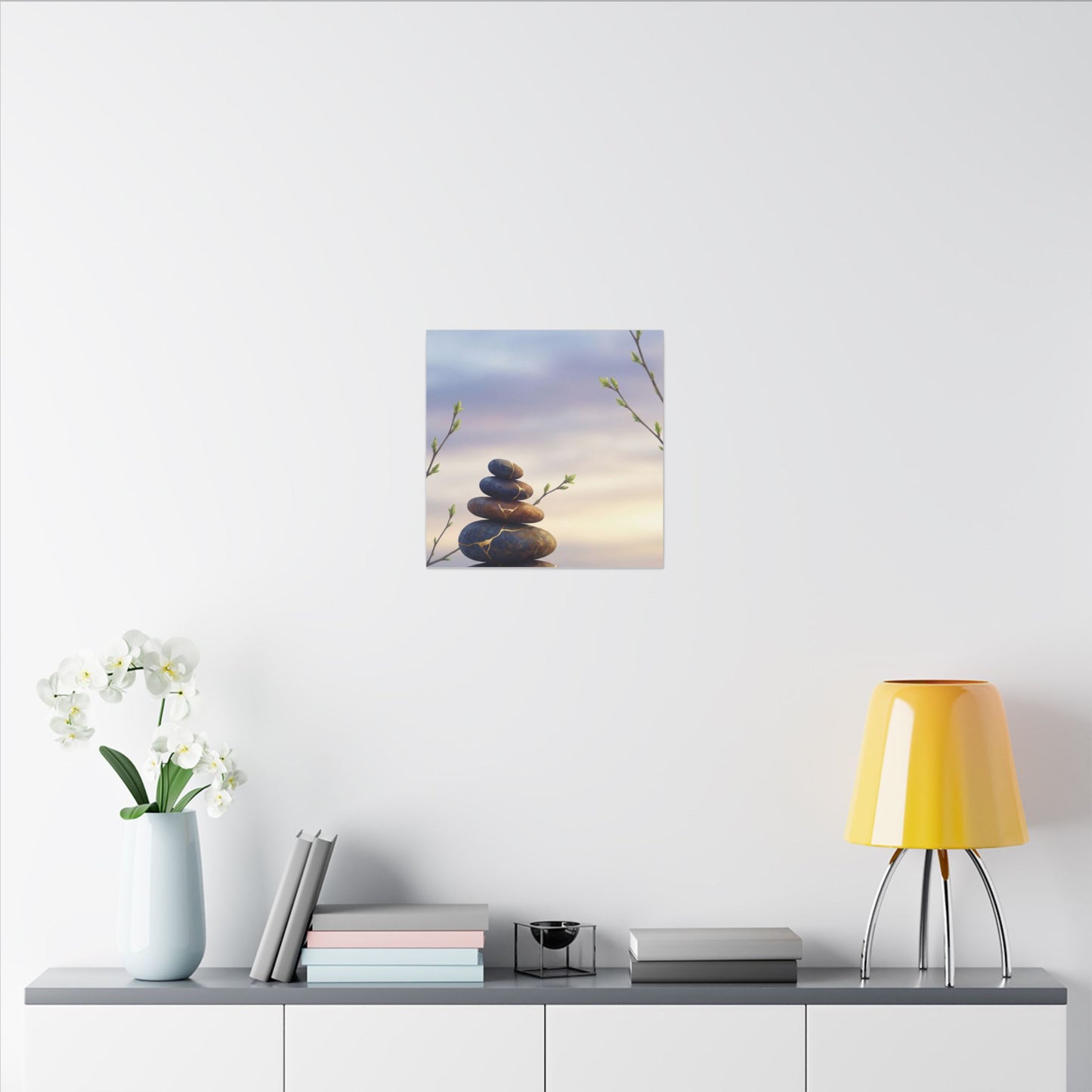 Spring River Stones Gold Vein Canvas Art | Philosophical Decor