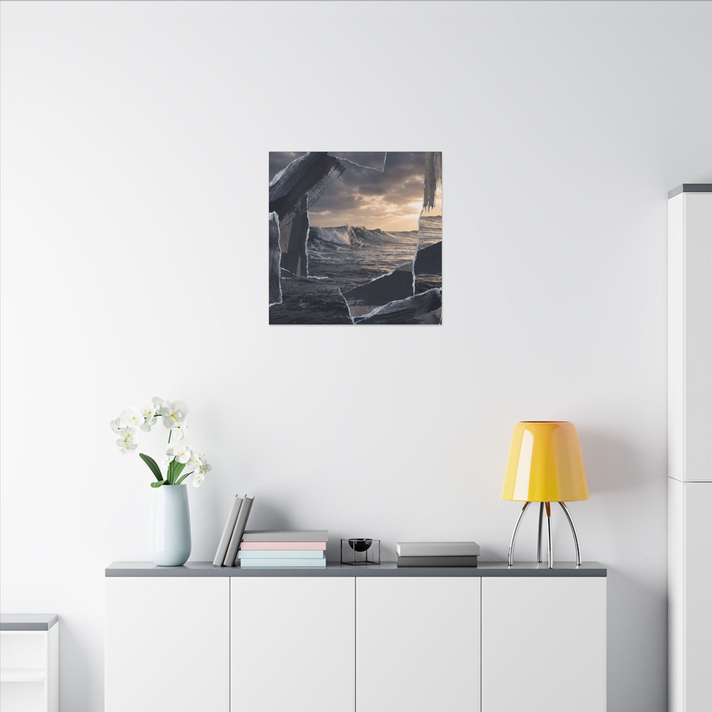Fukinsei Ocean Wave Canvas Art - Dark Japandi Shadow Zen