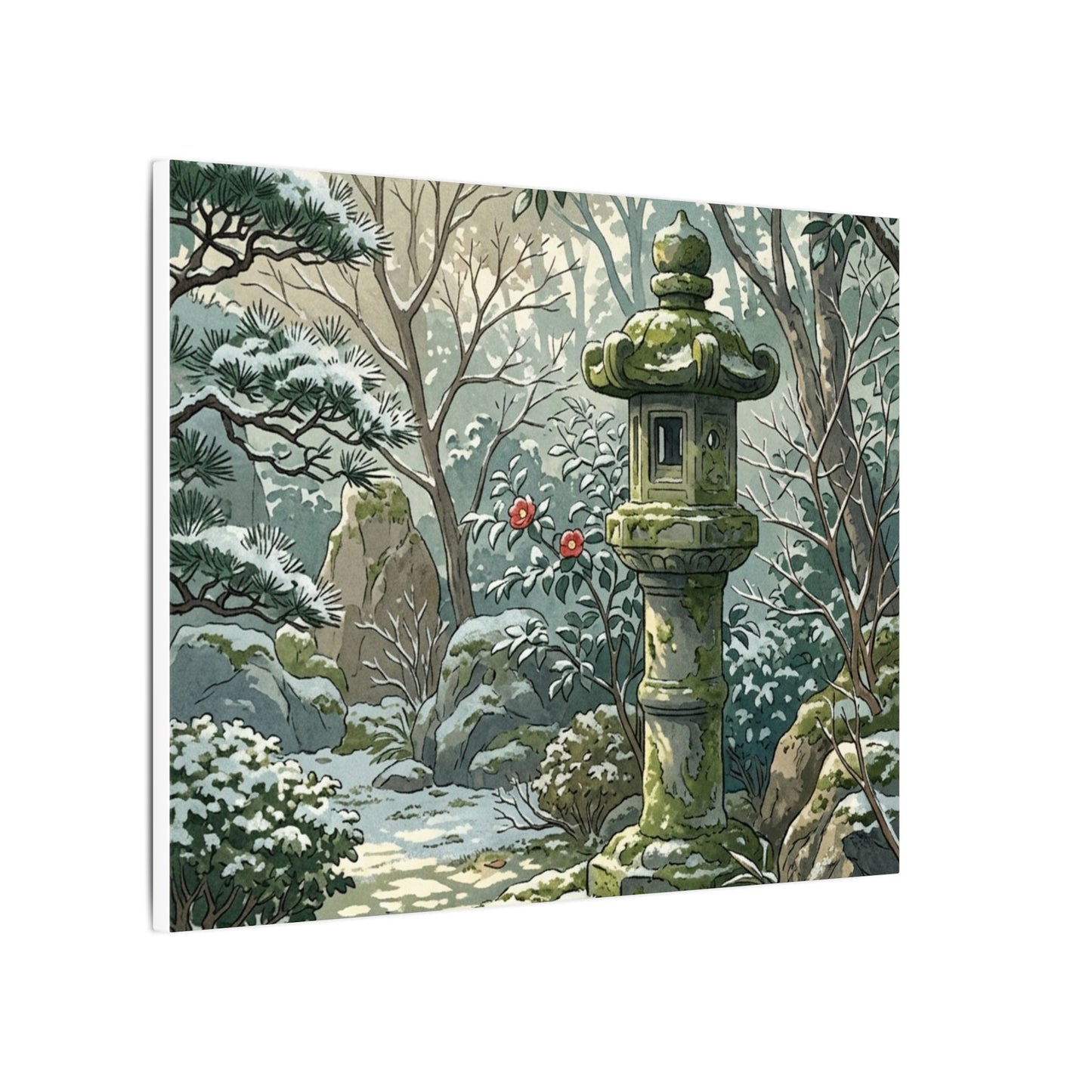 Stone Lantern Winter Canvas Art | Japandi Warm Design