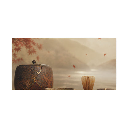 Tea Ceremony Canvas Art | Autumn Kintsugi Gold Vein Art