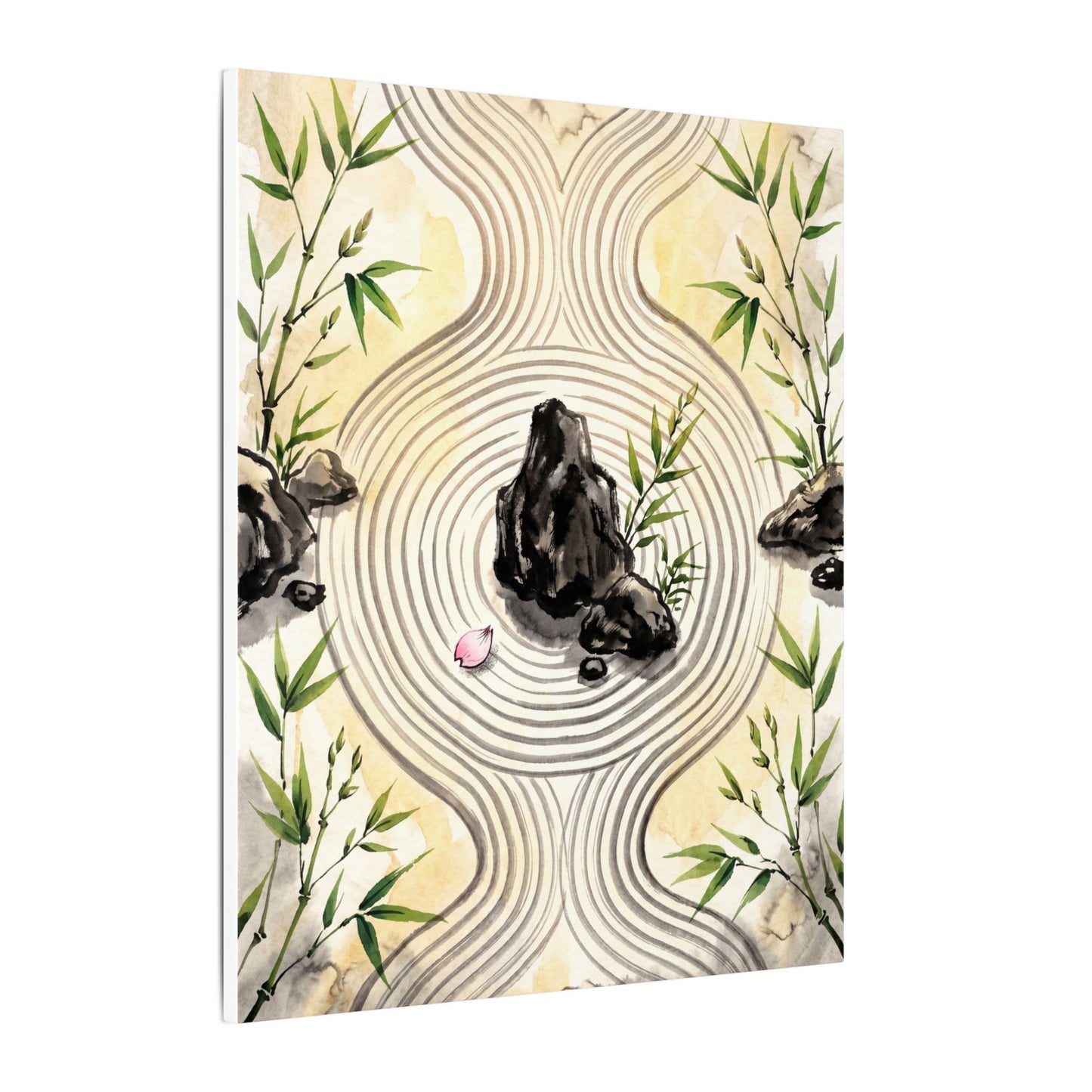 Zen Rock Garden in Golden Hour | Sumi E Canvas Art