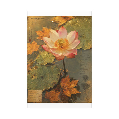 Autumn Lotus Flower Herbarium Canvas Art | Rustic Decor