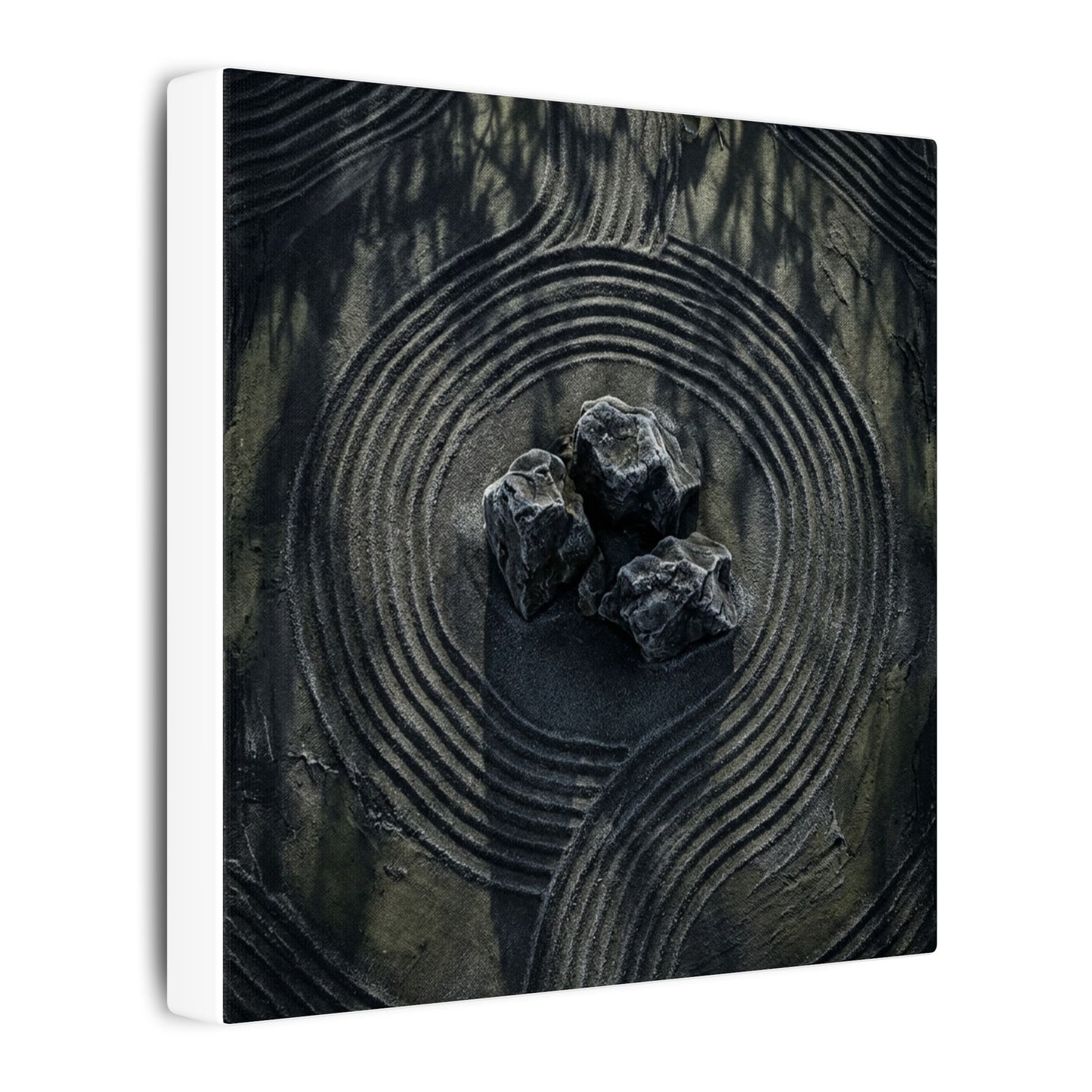 Moody Rock Garden Canvas Art - Dark Texture Dark Japandi
