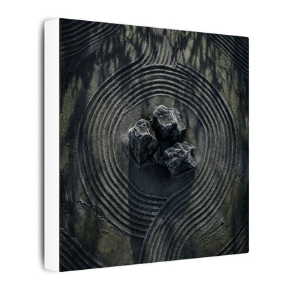 Moody Rock Garden Canvas Art - Dark Texture Dark Japandi