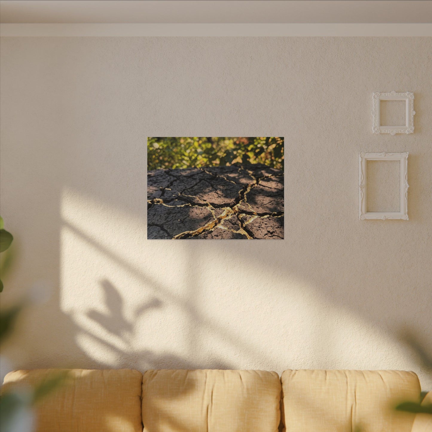 Shibui Cracked Earth Canvas Art - Kintsugi Gold Repair