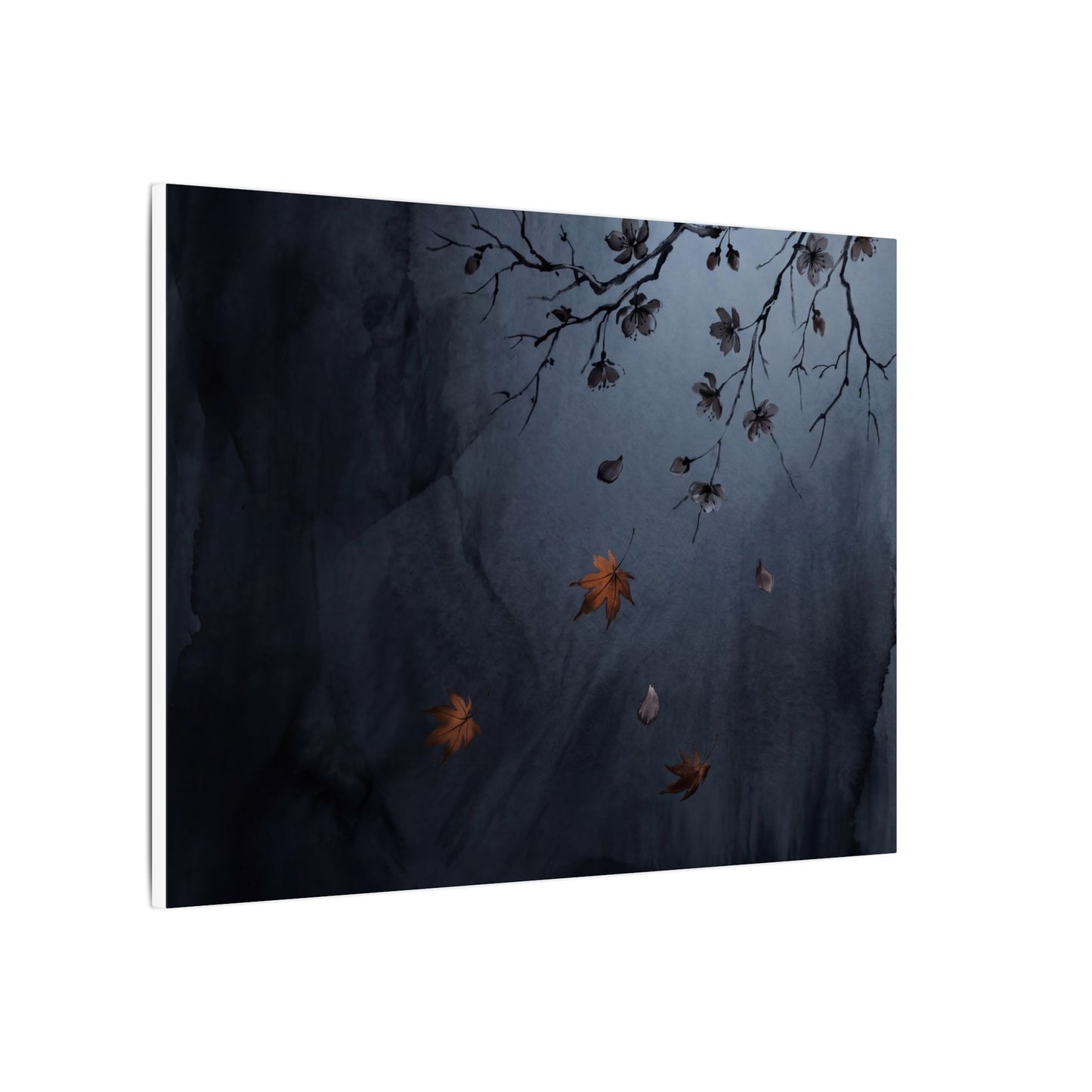 Autumn Cherry Blossom Charcoal Ink Canvas Art | Atmospheric Decor