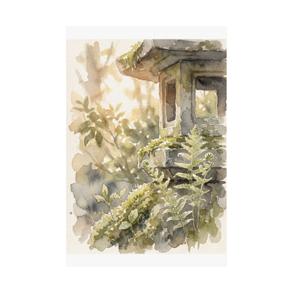 Seijaku Stone Lantern Wall Art Print - Japandi Watercolor