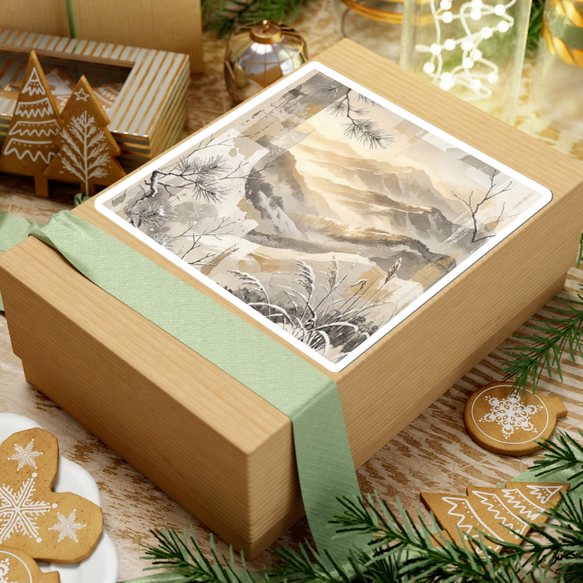 Winter Mountain Mist Japanese Pattern Sticker | Cozy Decor Art Print