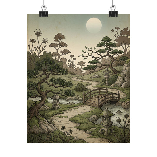 Moonlit Garden Spring Wall Art Print | Cottagecore Enchanting Design Art Print