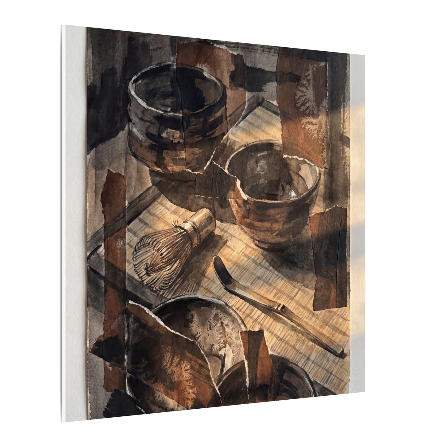 Tea Ceremony Charcoal Ink Canvas Art | Luxurious Dark Japandi Art