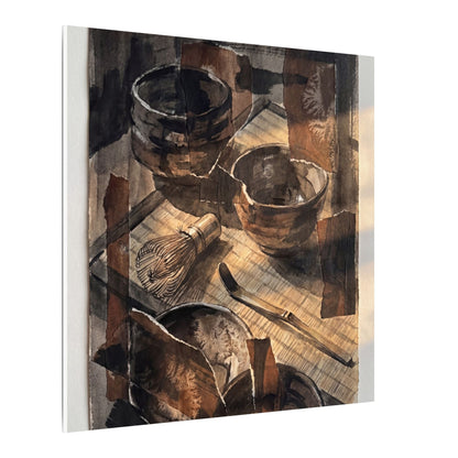 Tea Ceremony Charcoal Ink Canvas Art | Luxurious Dark Japandi Art