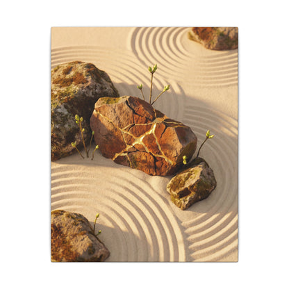 Kanso Rock Garden Canvas Art - Kintsugi Crackle Gold