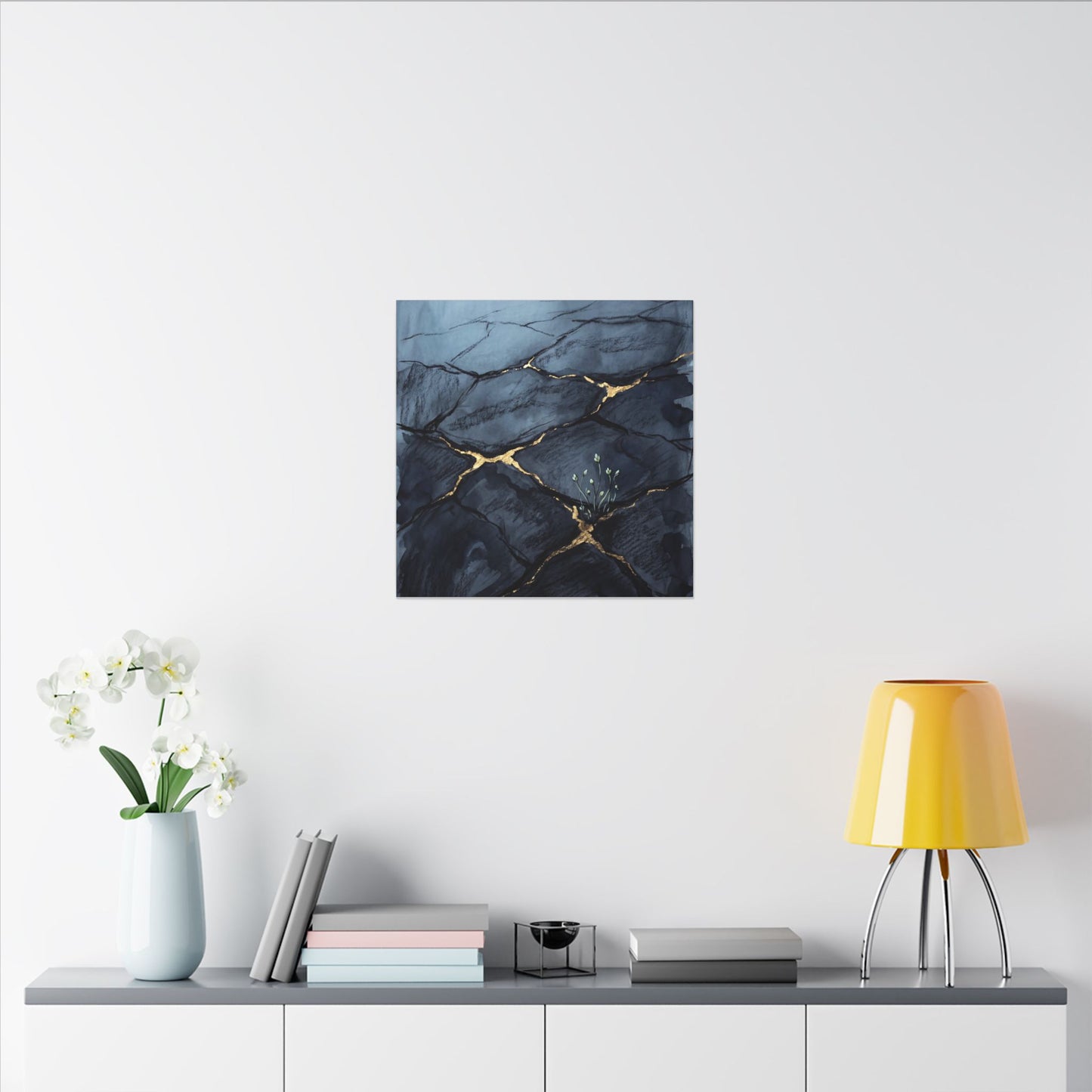 Mono No Aware Cracked Earth Canvas Art - Dark Japandi Charcoal Ink