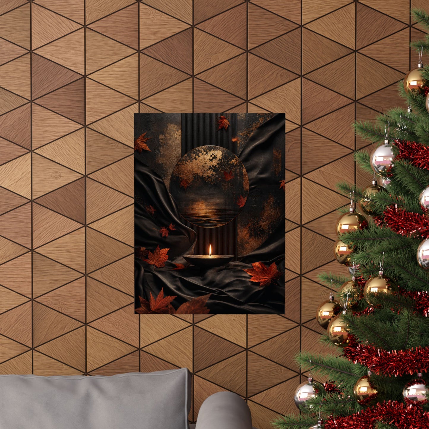 Kanso Silk Drape Wall Art Print - Dark Japandi Dark Texture