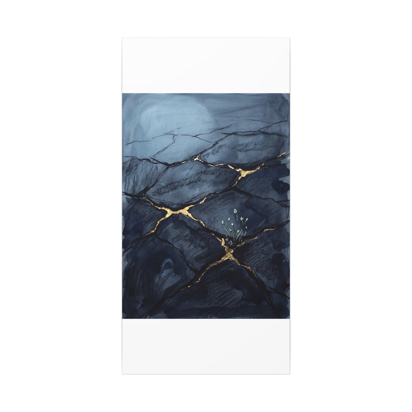 Mono No Aware Cracked Earth Canvas Art - Dark Japandi Charcoal Ink