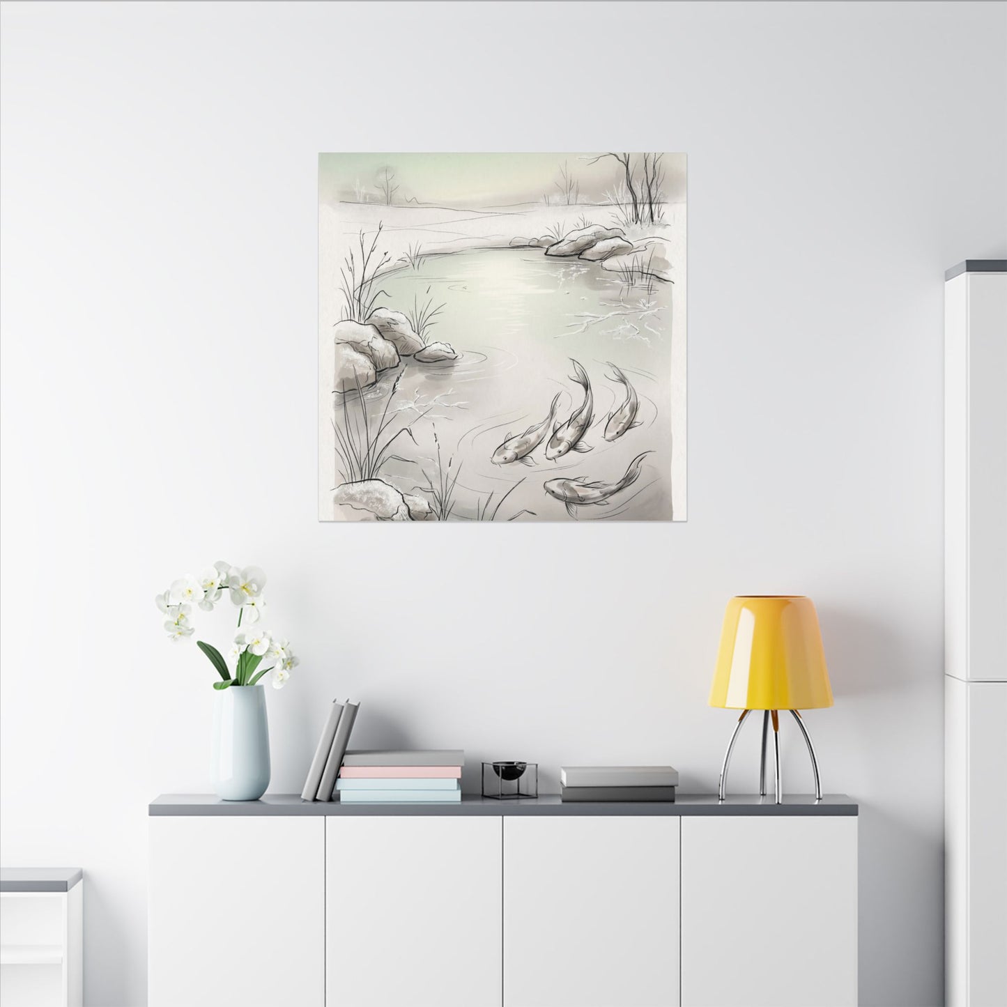 Koi Pond Minimal Line Canvas Art | Cozy Japandi Art