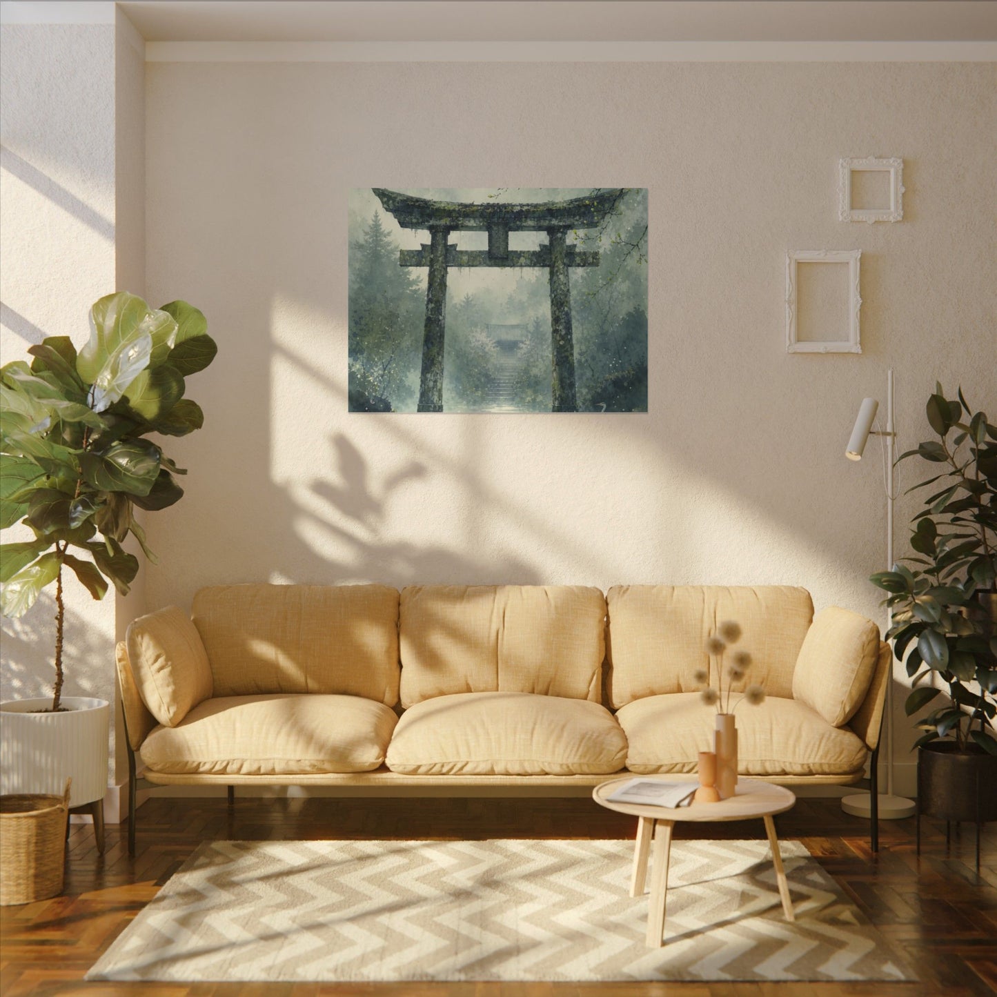 Earthy Torii Gate Canvas Art - Watercolor Japandi
