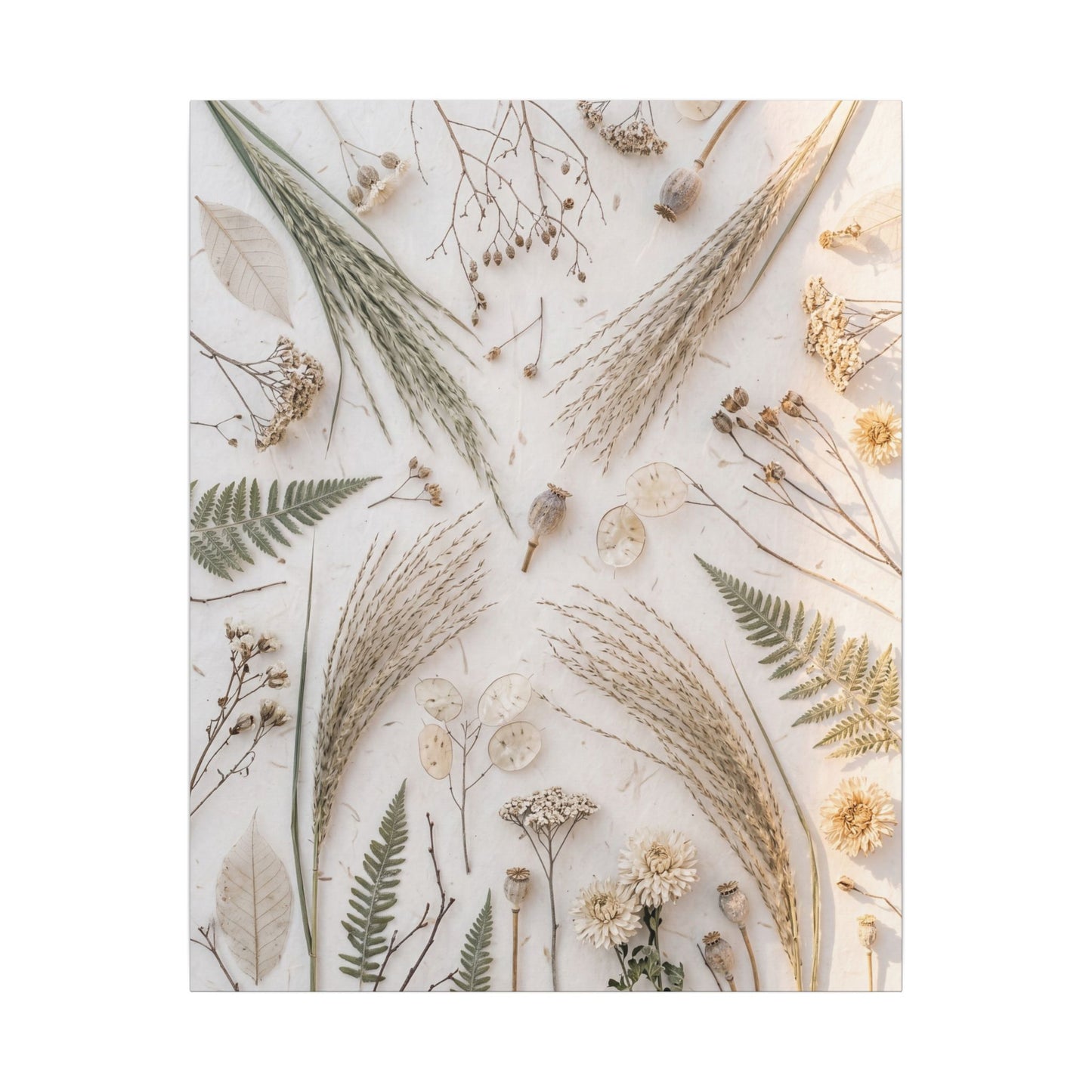 Elegant Dried Flowers Canvas Art - Japanese Pattern Japandi