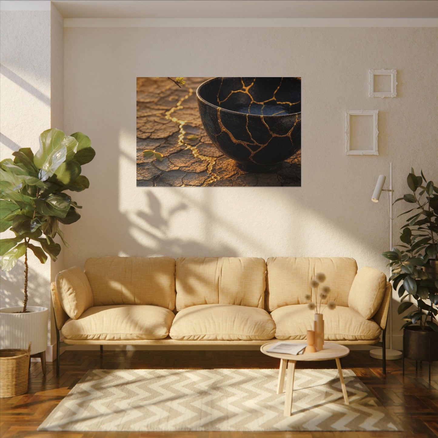 Golden Hour Cracked Earth Canvas Art - Kintsugi Fukinsei