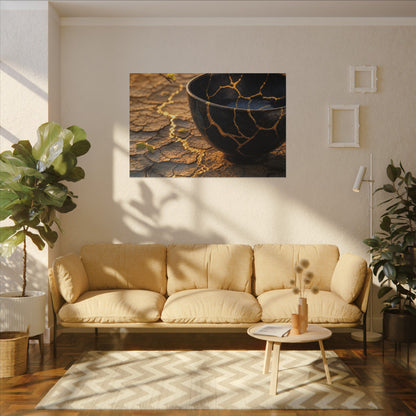 Golden Hour Cracked Earth Canvas Art - Kintsugi Fukinsei
