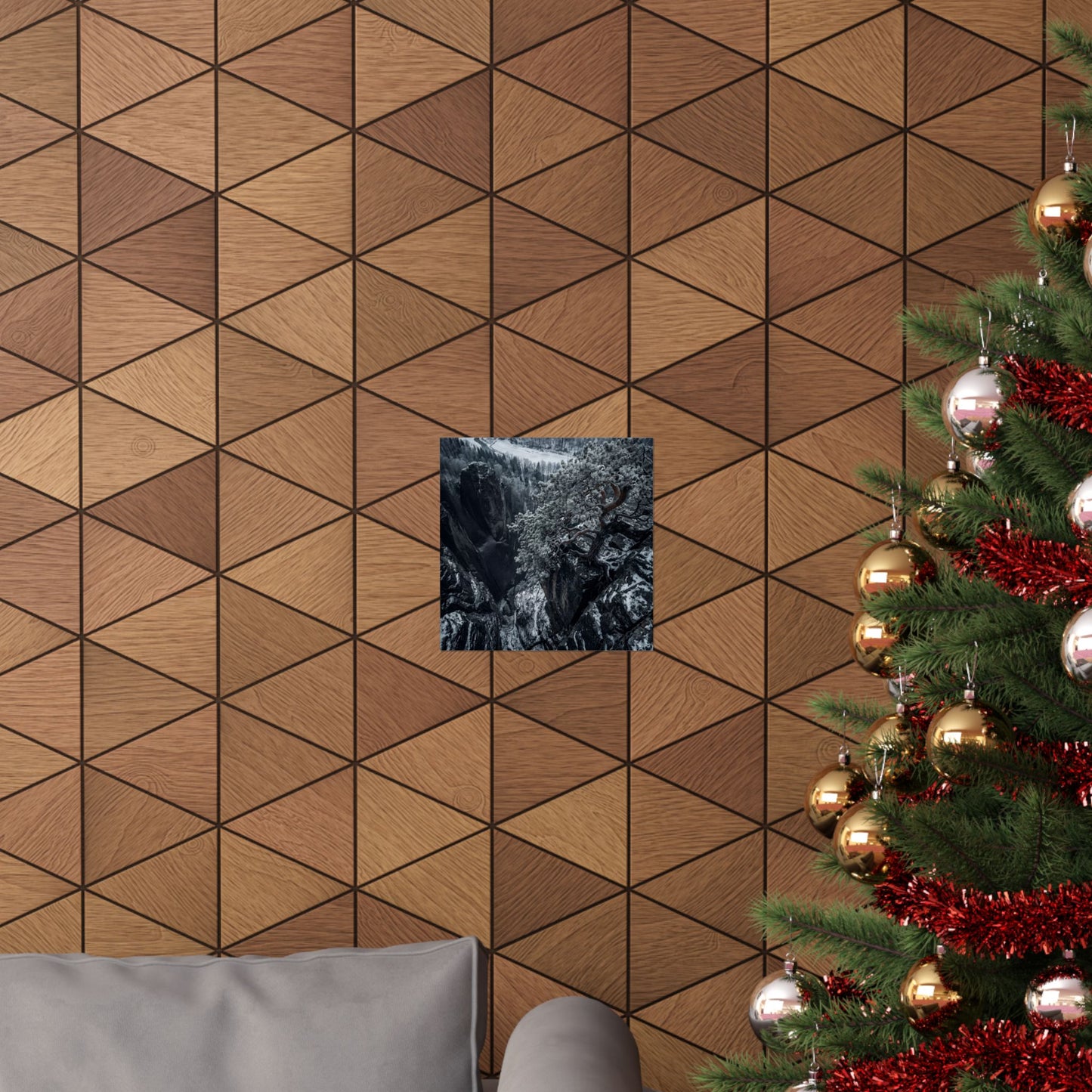 Pine Tree Wall Art Print | Winter Dark Japandi Dark Texture Art