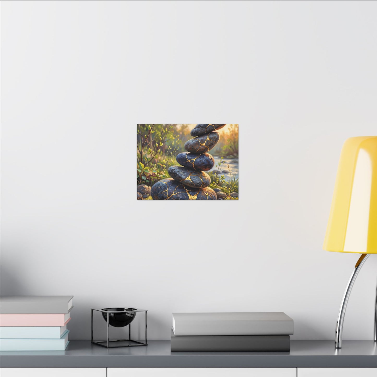 Spring River Stones Gold Repair Canvas Art | Healing Decor