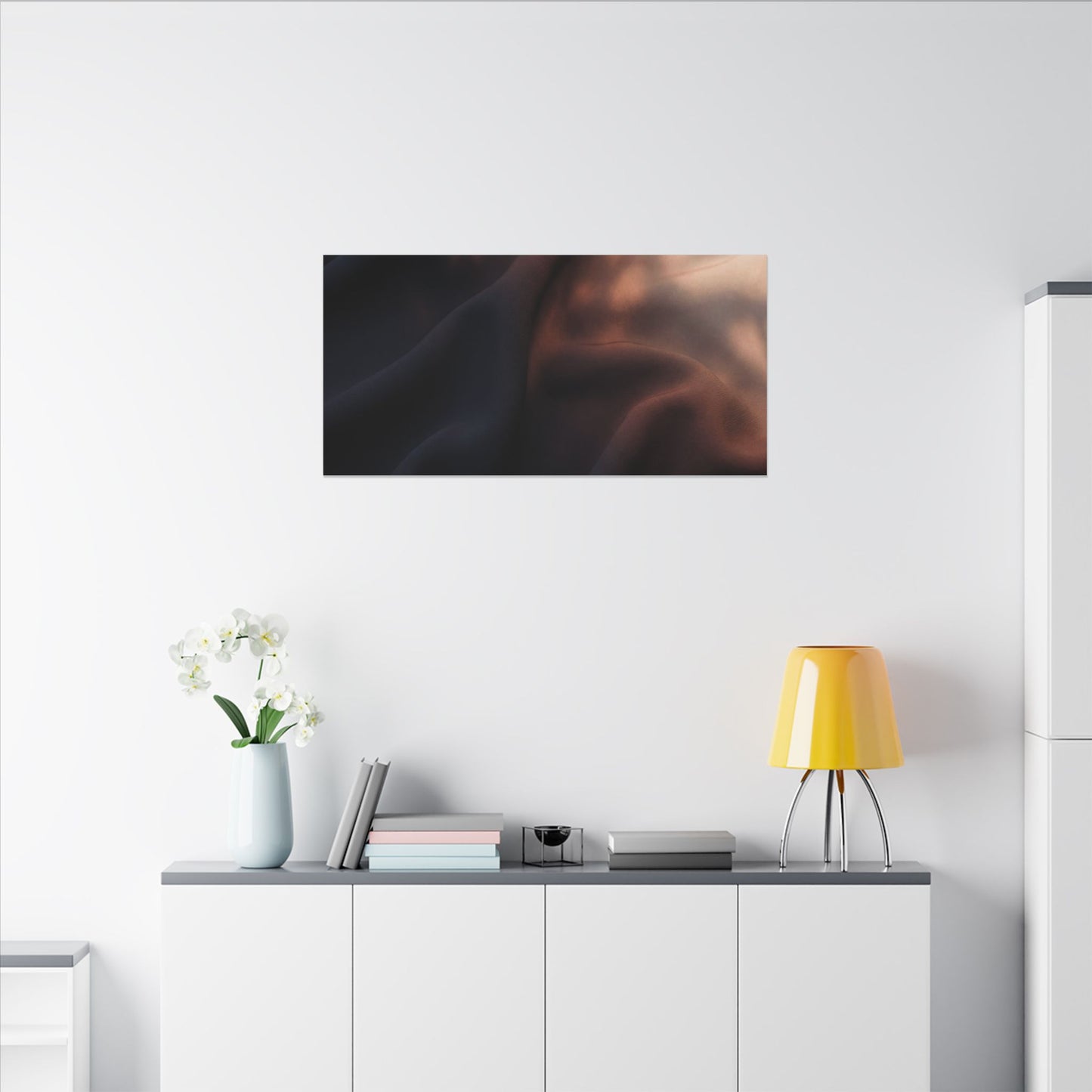 Dark Japandi Silk Drape in Dawn | Shadow Zen Canvas Art