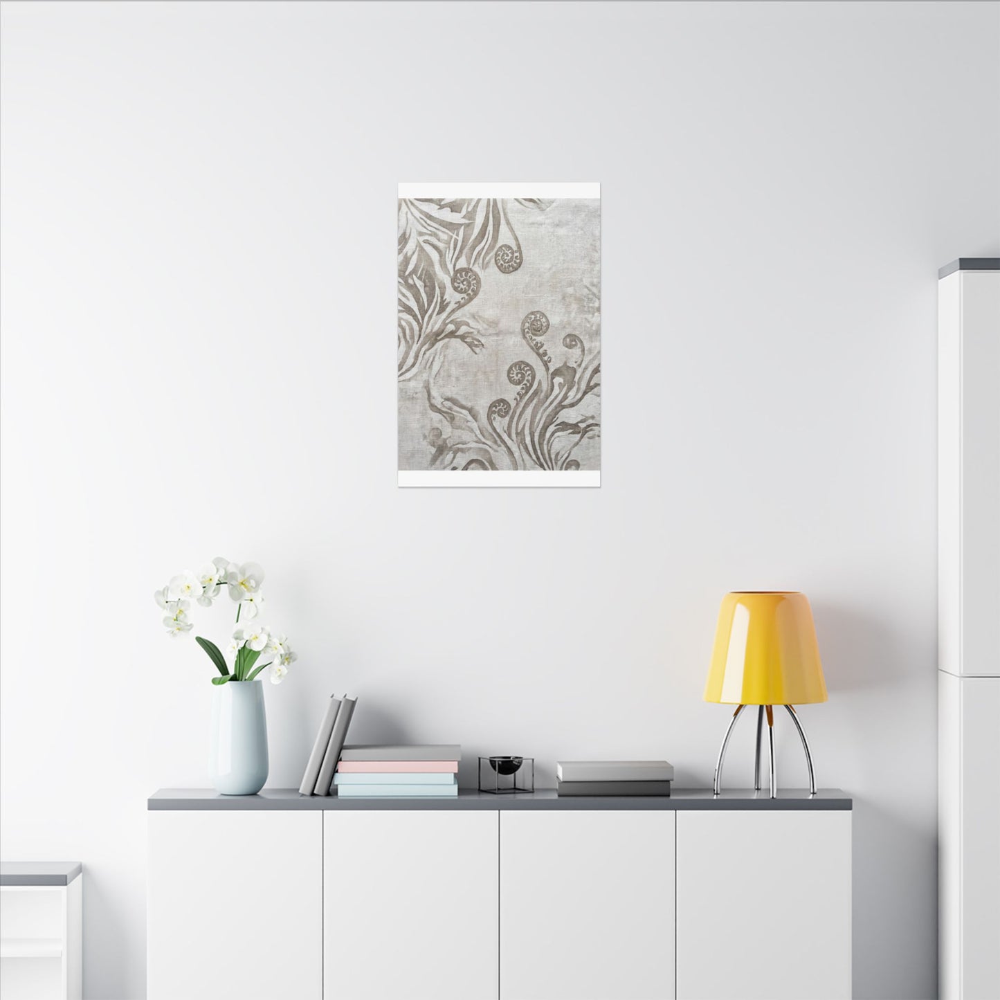 Japandi Fern Unfurling in Overcast | Japanese Pattern Canvas Art