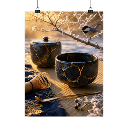 Tea Ceremony Gold Repair Wall Art Print | Philosophical Kintsugi Art