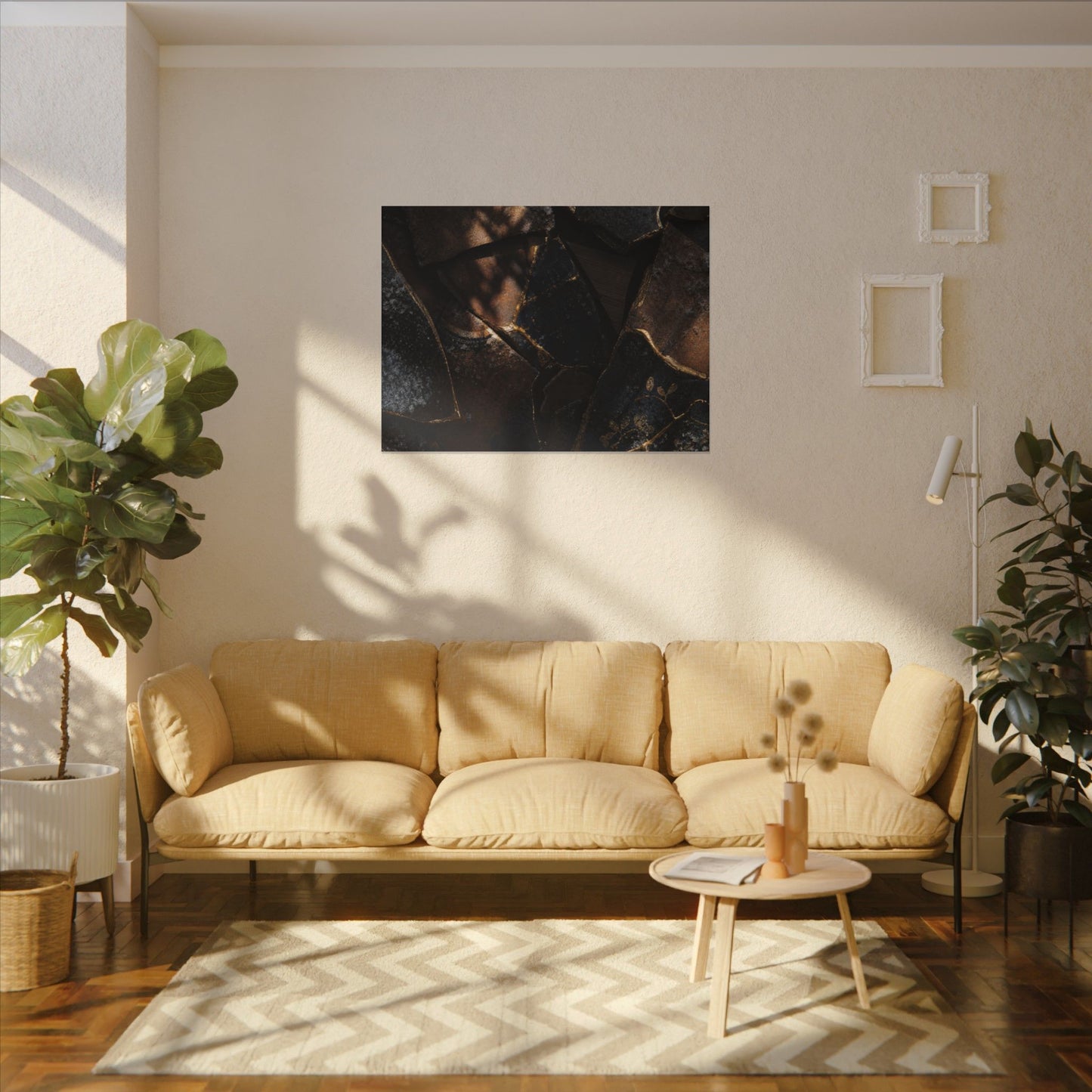 Fukinsei Broken Pottery Canvas Art - Dark Japandi Dark Texture