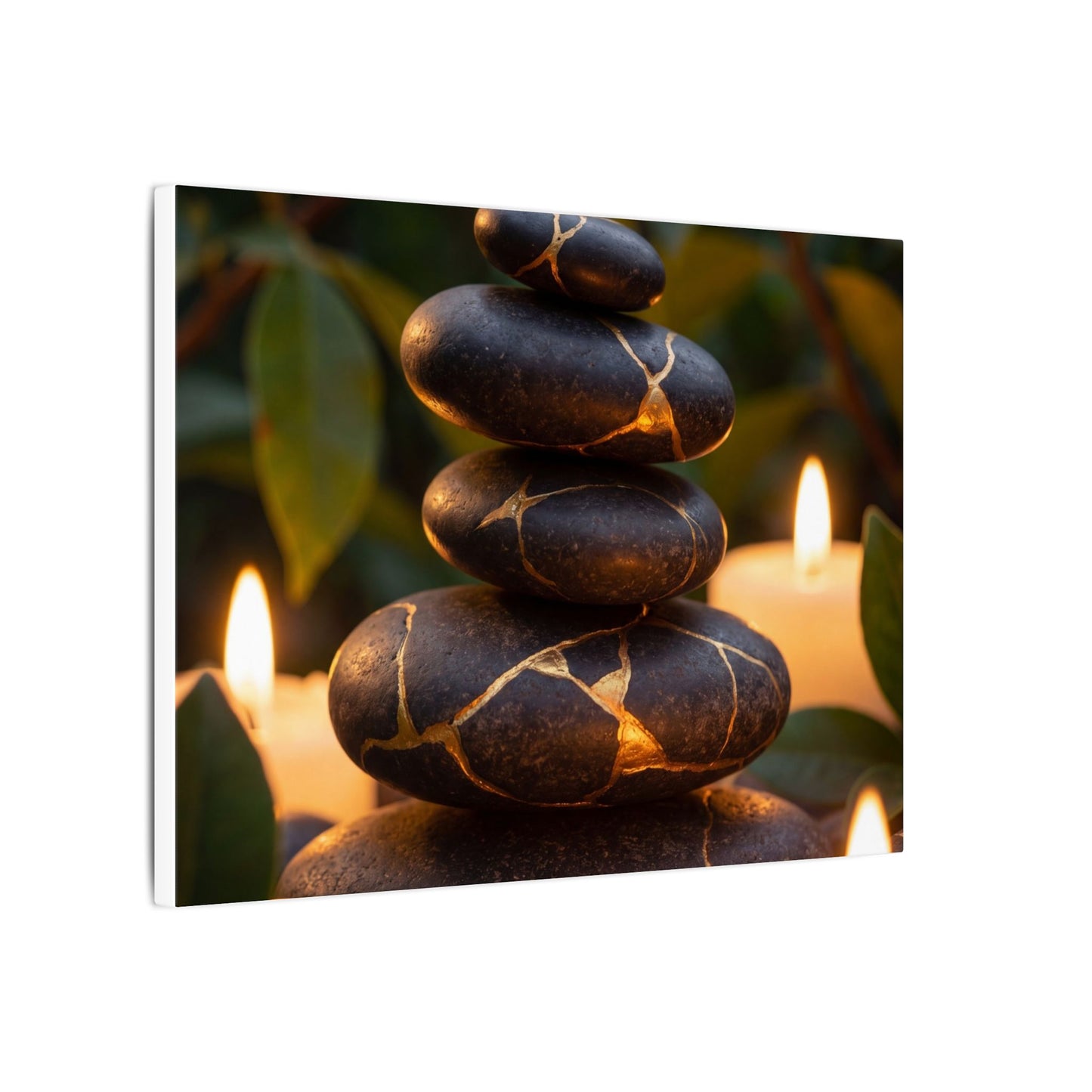 Summer River Stones Gold Vein Canvas Art | Philosophical Decor