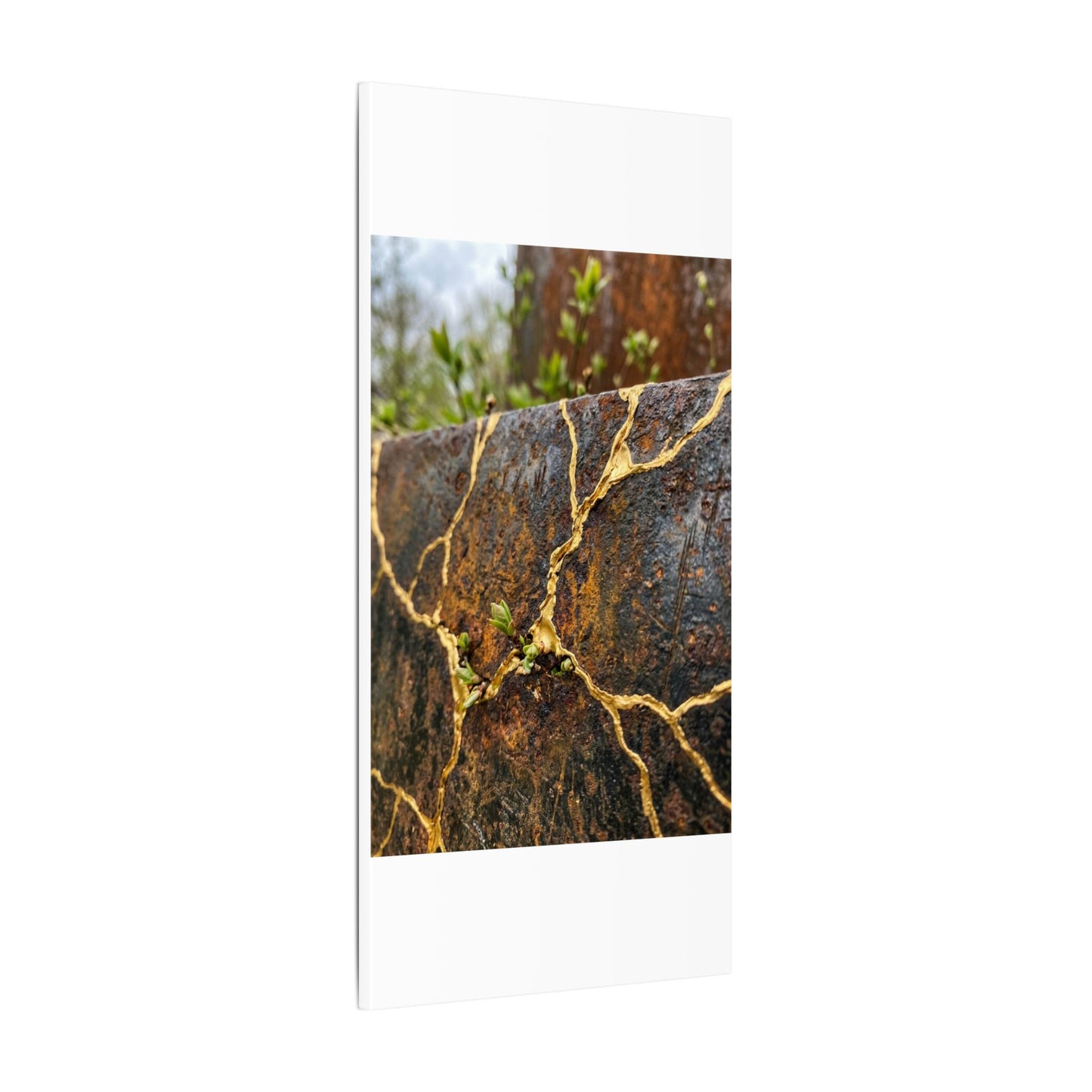 Mono No Aware Rust Patina Canvas Art - Kintsugi Gold Repair