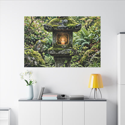 Neutral Stone Lantern Canvas Art - Japanese Pattern Japandi