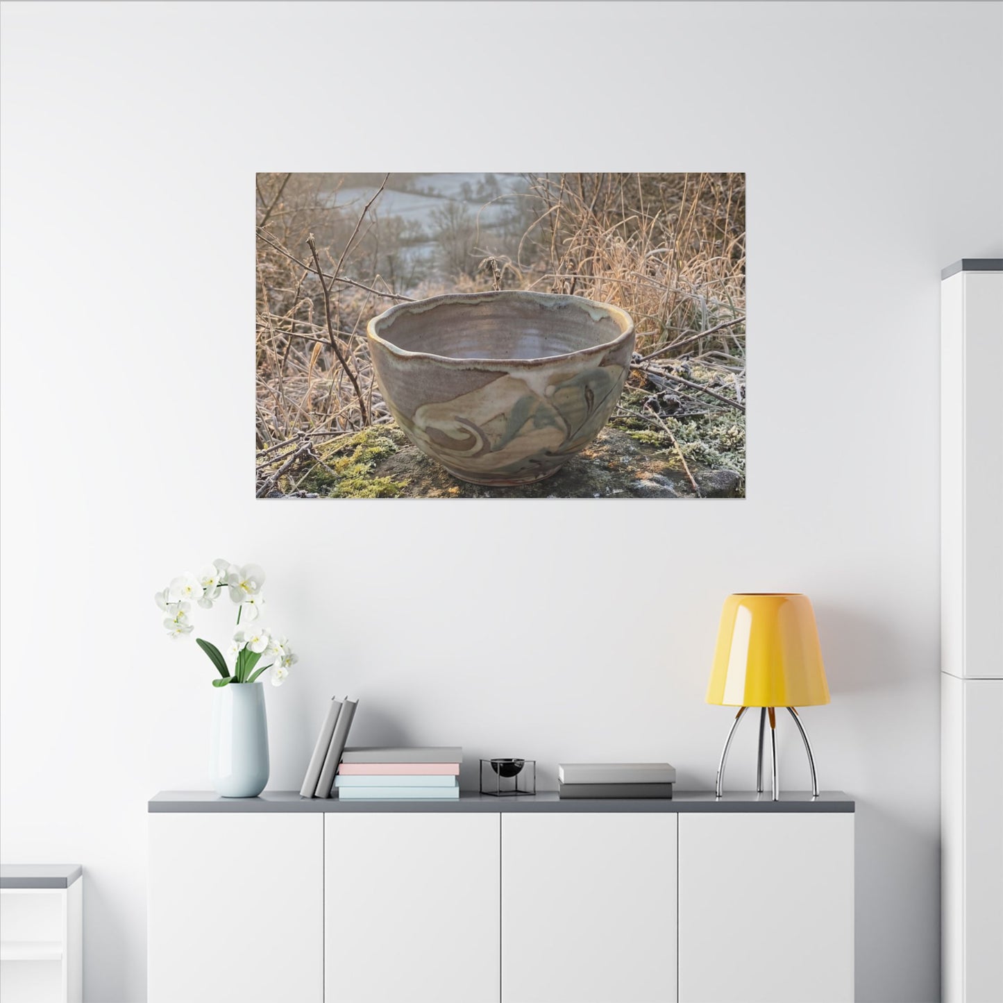 Golden Hour Ceramic Bowl Canvas Art - Japandi Shibui
