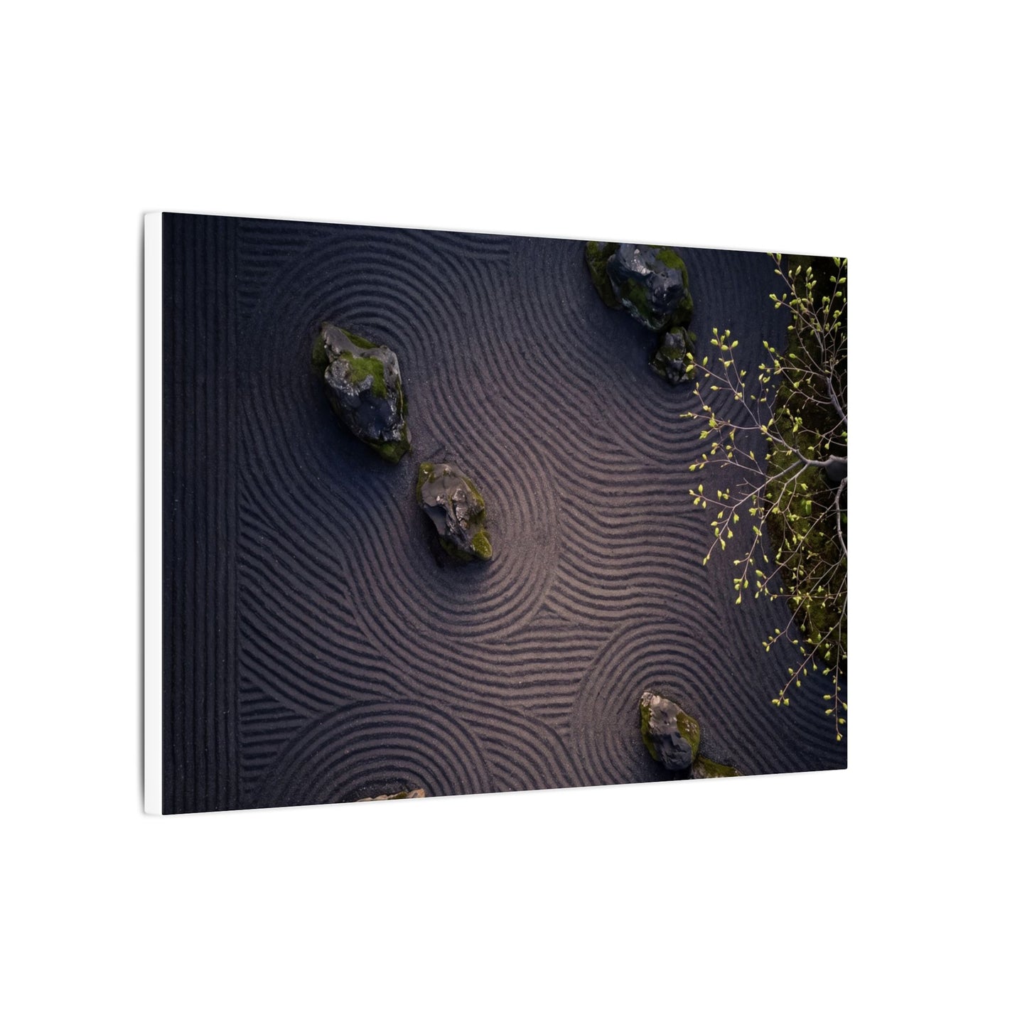 Dark Japandi Rock Garden in Dawn | Shadow Zen Canvas Art